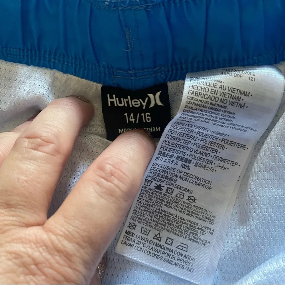 Hurley Swim Trunks Boys Size 14-16 Shark‎ Blue Ocean Bottoms Pool Play READ